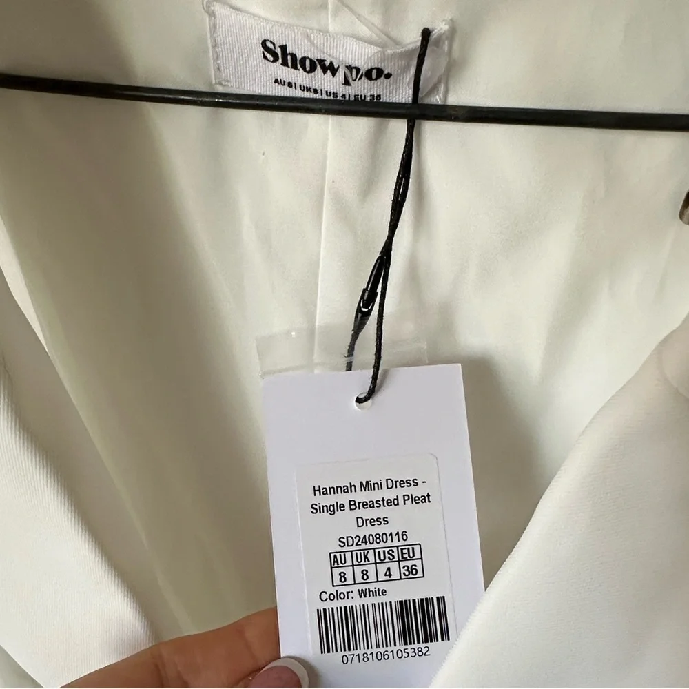 NWT SHOWPO. Hannah Mini Dress Tailored Button Down Pleated Mini Dress in White - Picture 8 of 9